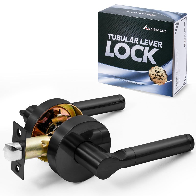ANNFUZ Round Passage Free Rotation Non-Locking Door Handle Lock Without Key,Heavy Duty Interior Keyless Lever for Hallway/Closet,Reversible Left/Right Knob,Only Latching Required (Matte Black) - Image 1